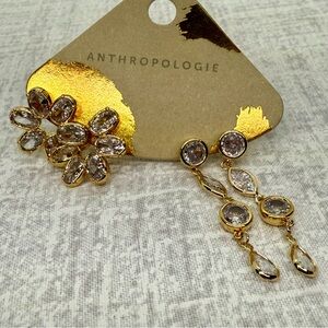 NWT Anthropologie 14k Gold Plated Crystal Fête Earrings, Set of 2